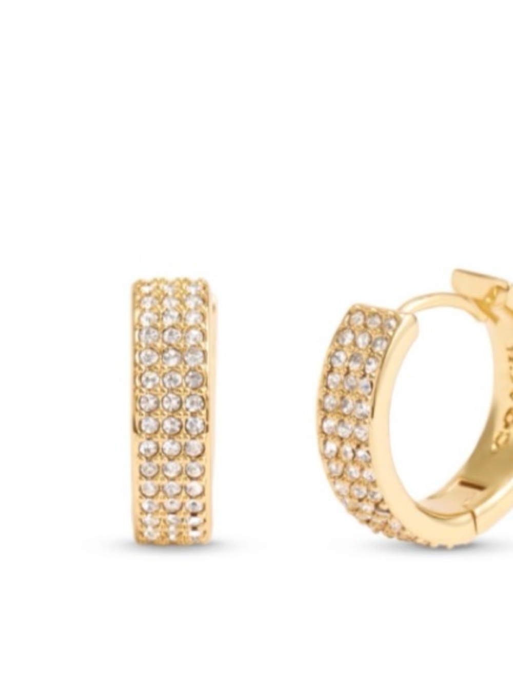 COACH Gold Crystal Pavé Huggie Hoop Earrings - Women Jewelry
